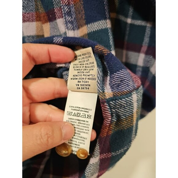 LL Bean Plaid Flannel Shirt MED Colorful Blue Green Casual 100% Organic Cotton - Picture 10 of 10
